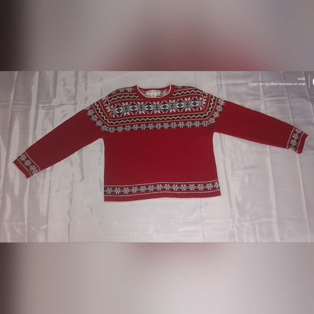 Women Red Patterned Sweater Christmas Natural Linen Blendedium